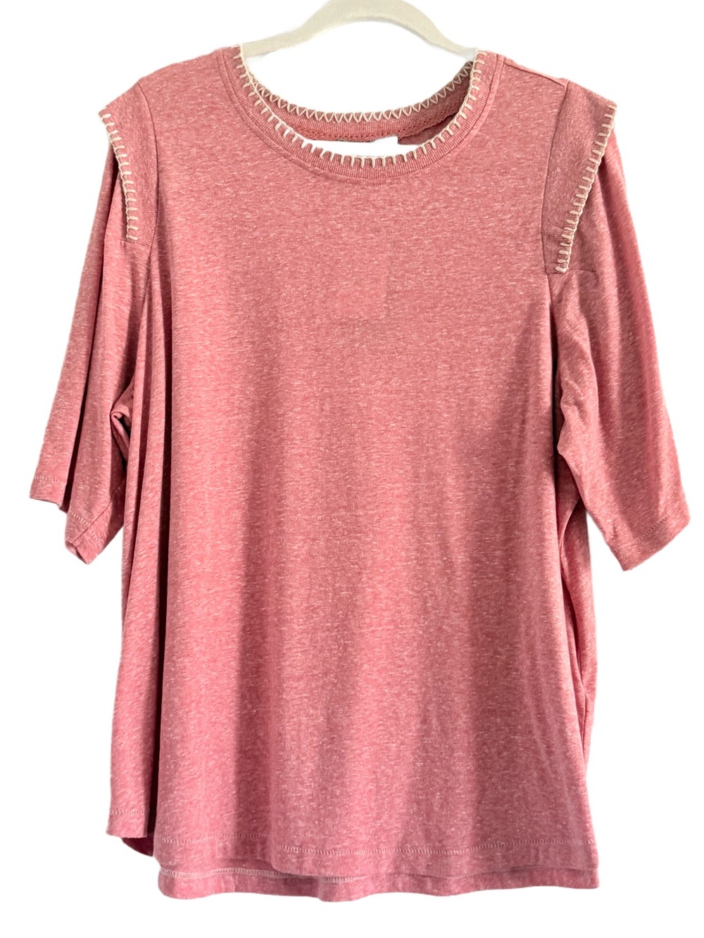 Wit & Wisdom Heathered Rose Pink Short Sleeve Cutout Shoulder Top 2X